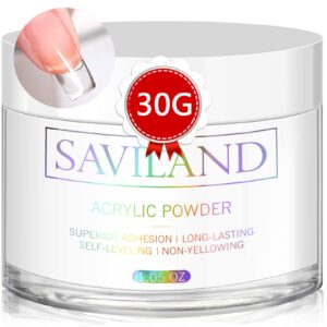 Saviland Clear Acrylic Powder – 30g Professional Acrylic Nail Powder for Acrylic Nails Extension> 3D Nail Art Polymer Powder> No Need Nail Lamp