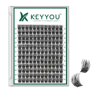 Lash Clusters 144pcs Individual Lashes D Curl 10mm Eyelash Clusters KEYYOU Air Touch Cluster Lashes Super Lightweight Soft Wispy Comfortable Easy DIY at Home(Air03-D-12mm)
