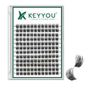 KEYYOU Lash Clusters 144pcs Individual D Curl 10mm Air Touch Cluster Lashes Super Lightweight Soft Wispy Comfortable Easy DIY at Home (Air03-D-10mm)