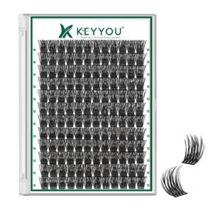 KEYYOU Lash Clusters 144pcs Individual D Curl 10mm Air Touch Cluster Lashes Super Lightweight Soft Wispy Comfortable Easy DIY at Home