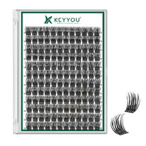 KEYYOU Air Touch Cluster Lashes 144pcs Individual D Curl 10mm Super Lightweight Soft Wispy Comfortable Easy DIY at Home(Air03-D-16mm)