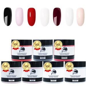 Fibeaka 7pc Set Acrylic Powder Kit – 2oz/56g Acrylic Nail Powder for Beginners – Polymer Powder for French Manicure>Nail Art>Christmas> Valentine> Gift – No Lamp Needed，Easy to Operate