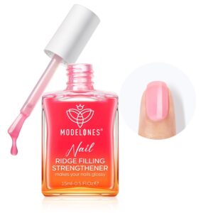 modelones Nail Strengthener, 8-in-One Nail Ridge Filler Base Coat Nail Polish Repair Nail Growth Treatment for Thin and Damaged Nails, Jelly Pink, 15ml