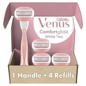 Gillette Venus ComfortGlide White Tea Women’s Razor, Handle + 4 Blade Refills