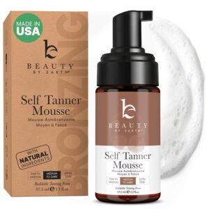 Self Tanner Mousse – USA Made with Natural & Organic Ingredients, Self Tanning Mousse for Dark Fake Tan, Sunless Tanner, Clear & Non Toxic Tanning Foam for Streak Free Finish, No Nasty Smell