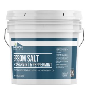 Earthborn Elements Spearmint & Peppermint Epsom Salt Foot Soak, 1 Gallon Bucket, Minty Aroma, With Real Spearmint Leaves (8 Pounds)