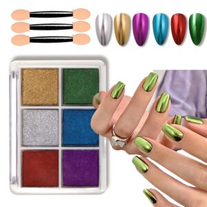 Chrome Nail Powder Solid Chrome Nail Glitter Powder Set Metallic Mirror Effect Iridescent Chrome Powder Pigment for Nails Mutil Colors Palette Nail Pigment Powder Manicure Nail Art Decorations 6 Color