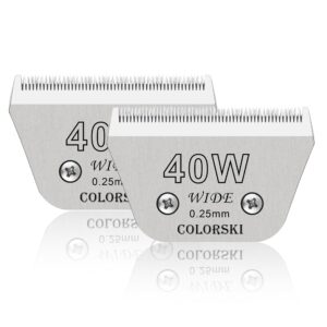 colorski 2 Pack Detachable Pet Dog Grooming Blades-Size 40W Dog Grooming Wide Blade,Cutting Length 1/100″,Compatible with Andi-s,Oster A5,Wahl km10 Clippers