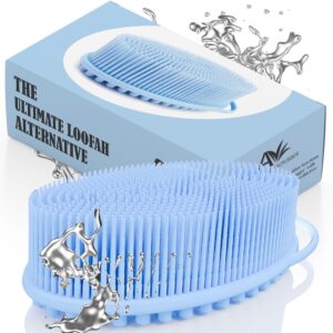 Avilana Silicone Body Scrubber – Dual-Sided Exfoliator for Men & Women, Gentle Loofah Alternative, Easy-to-Clean Silicone Shower Scrubber(Blue with Silver)