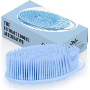 Avilana Silicone Body Scrubber – Dual-Sided Exfoliator for Men & Women, Gentle Loofah Alternative, Easy-to-Clean Silicone Shower Scrubber (S2-Blue)