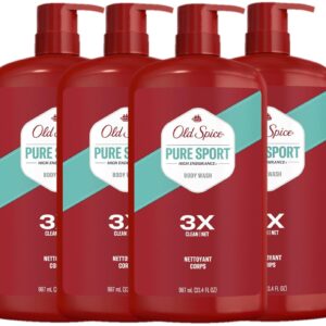 Old Spice Refreshing Body Wash for Men, High Endurance, 3X Defense, 24/7 Shower Fresh with Long Lasting Scent, Pure Sport Scent, 33.4 oz (Pack of 4)