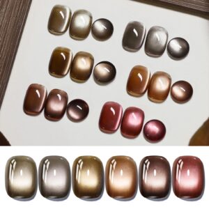 BORN PRETTY Magnetic Gel Nail Polish Water Light Cat Magnetic Eye Gel Brown Sauvage Jelly Glass Crystal Magnetic Gel Polish Glitter Shimmer Auroras Magnetic Gel Nail Art Manicure Kit 6PCS