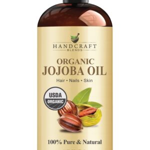 Handcraft Blends USDA Organic Jojoba Oil – Cold-Pressed 16 Fl Oz – 100% Pure and Natural – Premium Grade Carrier Oil for Skin and Hair – Hair and Body – Massage – Hexane-Free