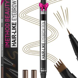 iMethod Microblading Eyebrow Pen – Eyebrow Pencil Magical 2-in-1 Dual-Ended Eye Brow Pencils for Women with 4-Fork-Tip & Precise Brush-Tip Create Natural Hair-Like Brows, Last All-Day, Light Brown
