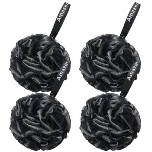 AmazerBath Loofah Sponge 60g/Piece, Loofah for Men Body Scrubber – Bath Sponge Loofa Set of 4 Black