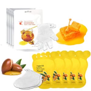 Elitzia Foot Mask Hand Mask 10 Packs Hydrating Moisturizing 5 Pairs Gloves & 5 Pairs Socks Masks Intensive Peeling Repairing Masks for Women Men Dry Cracked Set Olive Oil Papaya Extract ETMM03