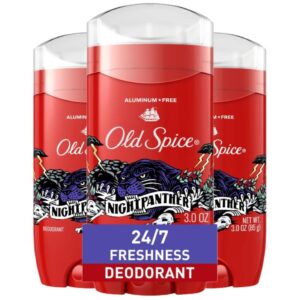 Old Spice Aluminum Free Deodorant for Men, 24/7 Odor Protection, 24/7 Freshness & Lasting Scent, Goes on Clear, NightPanther with Rich Warm Scent, 3.0 oz (Pack of 3)
