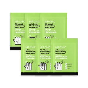 HIP CHIC ® ALL ABOUT MOISTURIZING HAND MASK 6 EA – Touchscreen friendly Intensive hydration spa treatment for Hands glove mask