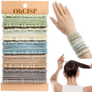 20 PCS Hair Ties and Bands, 4 Styles Cute Blue Boho Hair Accessories for Thick or Thin Hair – No Damage Elastic Bracelets with Beads for Girls and Women