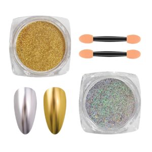 WENJLYJ Chrome Nail Powder>Holographic Highly Pigmented Chrome Powder>Metallic Glitter Nail Powder Magic Art Mirror Effect Makeup Powder>Titanium Alloy Chrome Powder(11)