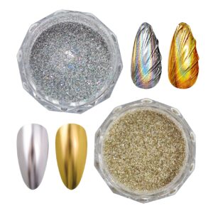 WENJLYJ Chrome Nail Powder>Holographic Highly Pigmented Chrome Powder>Metallic Glitter Nail Powder Magic Art Mirror Effect Makeup Powder>Titanium Alloy Chrome Powder(10)