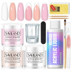 Saviland Acrylic Nail Kit French Sculpture Set: Clear Nude Pink Acrylic Powder and Liquid Set Acrylic Nail Brush Cuticle Oil for Nail Care DIY Acrylic Nail Art Beginner