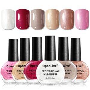 OpenLive 10ml Glitter Nail Polish Set 6 Colors Glitter Red Glitter Pink Glitter White Nail Polish Set for Nail Art