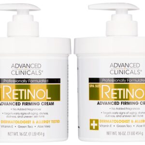 Advanced Clinicals Retinol Body Lotion & Face Moisturizer | Visible Anti Aging Skin Care Retinol Body Cream For Women & Men Targets Look Of Fine Lines, Wrinkles & Crepe Looking Dry Skin, 16OZ, 2-Pack