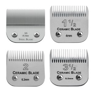 4 Pack Professional Detachable Replacement Blades set,Size（1-1/2+#2+3-1/2+T Outliners）Cut Length 0.1mm to 9.5mm,compatible with Oster Classic 76/Andis AGC,BDC,BGC,MBG Series Detachable Clippers