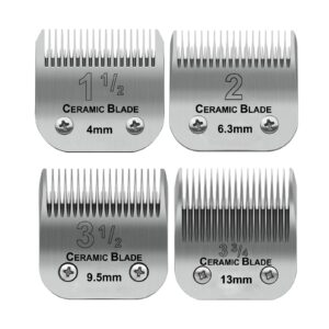 4 Pack Professional Detachable Replacement Blades set,Size（1-1/2+#2+3-1/2+3-3/4）Cut Length 4mm to 13mm,compatible with Oster Classic 76/Andis AGC,BDC,BGC,MBG Series Detachable Clippers