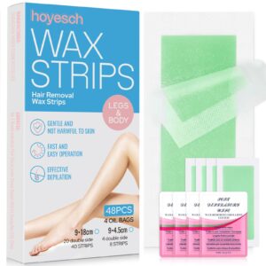 48Wax Strips for Hair Removal – Facial Hair Removal for Women – Waxing Kit for Face, Body, Arms, Legs, Chest, Back, Bikini & Brazilian 48ct Waxing Strips & 4Calming Oil Wipes