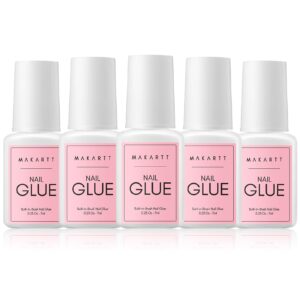 Makartt Super Strong Nail Glue for Press on Nails: Acrylic Nail Tips-Fake Nails-Salon Quality Brush On Nail Glue-Quick Dry Easy Application No Need for Nail Lamp Durable & Long-Lasting 7ML 5Pcs