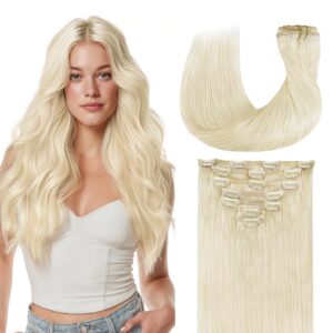 GOO GOO Clip in Hair Extensions Real Human Hair, Remy Human Hair Extensions Clip ins for Women, Natural Human Hair, 14inch 120g 7Pcs, #1000