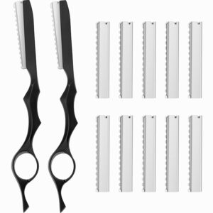 12 Pieces Hair Styling Thinning Razor Set, 2 Pieces Hair Styling Razor Hair Cutting Texturizing Razors and 10 Pieces Replacement Spare Blades with Comb Blades for Christmas Valentine’s Day Giving
