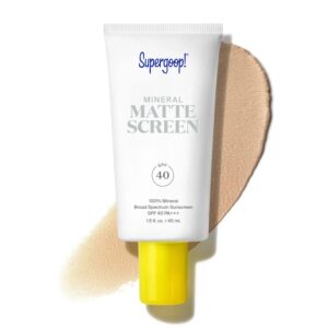 Supergoop! Mineral Mattescreen (SPF 40) – 45 mL – 100% Mineral, Oil-Free Broad Spectrum Sunscreen – Smooths Skin’s Appearance, Minimizes Pores & Controls Shine – Water & Sweat Resistant
