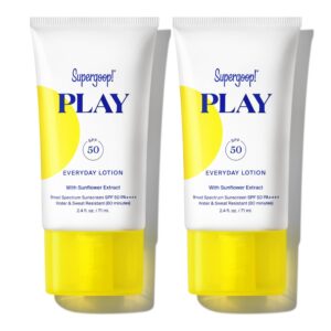 Supergoop! PLAY Everyday Lotion SPF 50 – Broad Spectrum Body & Face Sunscreen for Sensitive Skin – Great for Active Days – Fast Absorbing, Water & Sweat Resistant – 2.4 fl oz – 2 Pack