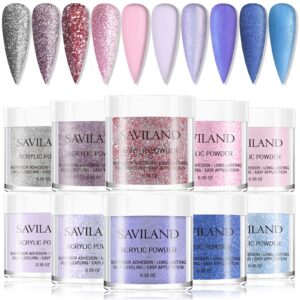 Saviland Mixed Glitter Acrylic Powder Set – 10 Colors Sparkly Acrylic Nail Powder Set Professional Polymer Shiny Set Nail Art Manicure System for Nail Extension> Nail Carving> Christmas Gift For Women