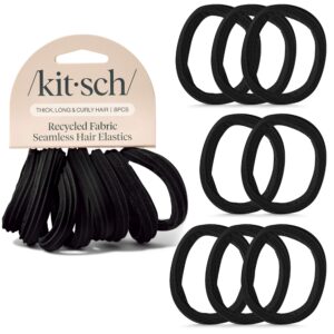 Kitsch Hair Ties No Damage – Strong, Stretchy Hair Bands | Soft Nylon Ponytail Holders, Snag-Free Rubber Bands, Perfect for Updos & Braids – Black, 8pcs