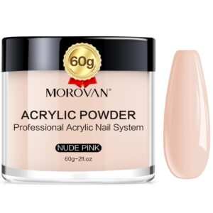 Morovan Nude Pink Acrylic Powder: 60g Professional Acrylic Nail Powder Polymer Nude Pink Nail Powder for Acrylic Nail Extension Carving Nails