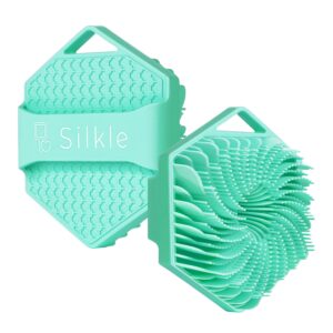 SILKLE Silicone Body Scrubber – Exfoliating Bath Brush and Skin Cleanser – Shower Sponge for Gentle Body Scrub and Wash – Silicone Scrubbing Care Tool for a Refreshed and Renewed You – Green