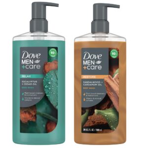DOVE MEN + CARE Body Wash Eucalyptus + Cedar Oil to Rebuild Skin in the Shower Body Wash Sandalwood + Cardamom Oil to Rebuild Skin in the Shower