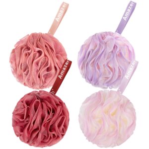 AmazerBath Loofah Sponge 75g/Piece, Exfoliating Bath Sponge Body Scrubber – Loofa Set of 4 – SunsetBerry Colors, Large