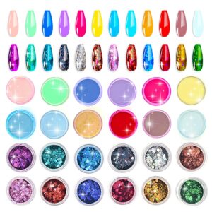 24 color acrylic powder set> nail acrylic powder color mixed with a variety of styles of pure color and glitter professional polymer Color acrylic nail powder> decorative art DIY production HYATTDEE