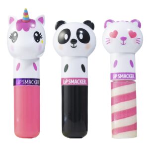 Lip Smacker Lippy Pals, Set of 3 Flavored Moisturizing & Smoothing Soft Shine Lip Balm, Hydrating & Protecting Fun Tasty Flavors ,Cruelty-Free & Vegan – Unicorn, Panda and kitten