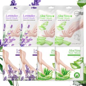 ASMAYSA 8 Pairs Hand and Feet Mask> Hand Gloves Moisturizing> Hydrating Foot Mask> Aloe Vera & Lavender Hand and Foot Mask> Hand & Feet Peeling Mask for Men Women Repairing Dry> Cracked Skin