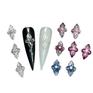 Set 10Pcs Clear Gel 3D Flowers Nails Charms With Rhinestone Gems Handmade by Gel, Design For Medium & Long Nail, 3D Flower Nail Art Floral Salon Decor For Women (Medium, Poinettia – Clear)