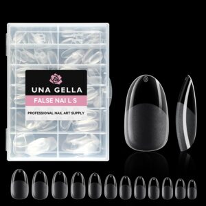 UNA GELLA Oval Almond Fake Nails Pre-shape 216pcs Round Almond Gel Nail Tips Press on Nails for Full Cover Acrylic Round Oval Full Nails False Nails 12 Sizes False Soft Gel Tips
