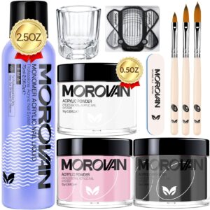 Morovan Acrylic Nail Kit – Acrylic Powder and Monomer Acrylic Nail Liquid Set Professional Nails Kit Acrylic Set for Beginners Acrylic Nail Powder Nail Forms Brush DIY Nail Extension – Black Clear Pink Colors
