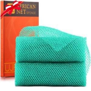 2 Pieces African Bath Sponge African Net Long Net Bath Sponge Exfoliating Shower Body Scrubber Back Scrubber Skin Smoother,Great for Daily Use (Green)