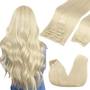 GOO GOO Clip in Hair Extensions Real Human Hair, Remy Human Hair Extensions Clip ins for Women, Natural Human Hair, 14inch 150g 9Pcs, 60A Platinum Blonde